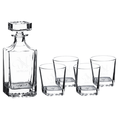 750ml Square Glass Decanter Set with Four 11 oz. Glasses and Gift Box