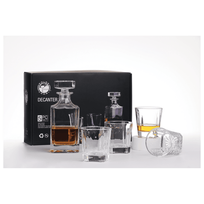 750ml Square Glass Decanter Set with Four 11 oz. Glasses and Gift Box