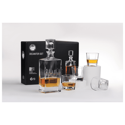 810ml Rectangle Glass Decanter Set with Four 8 oz. Glasses and Gift Box