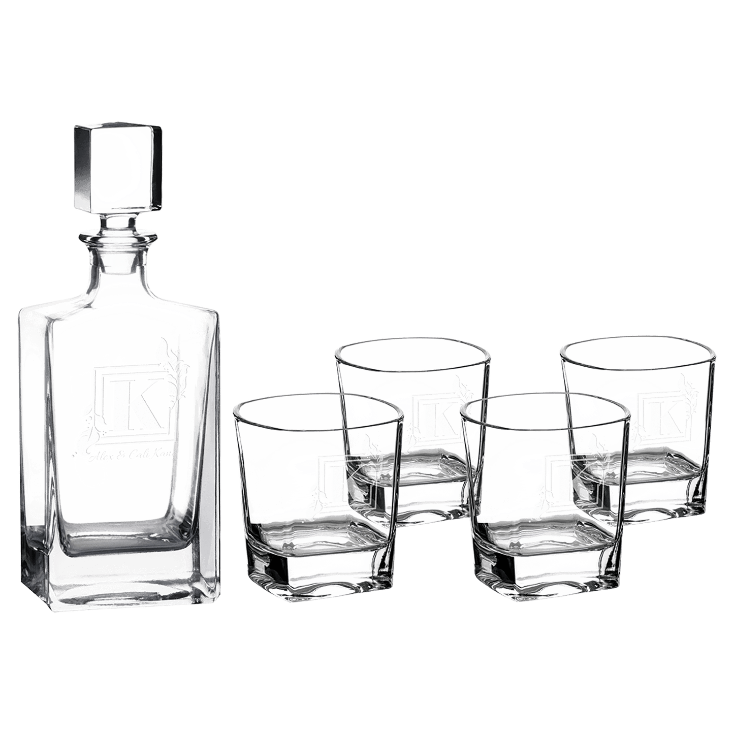 810ml Rectangle Glass Decanter Set with Four 8 oz. Glasses and Gift Box