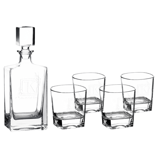 810ml Rectangle Glass Decanter Set with Four 8 oz. Glasses and Gift Box