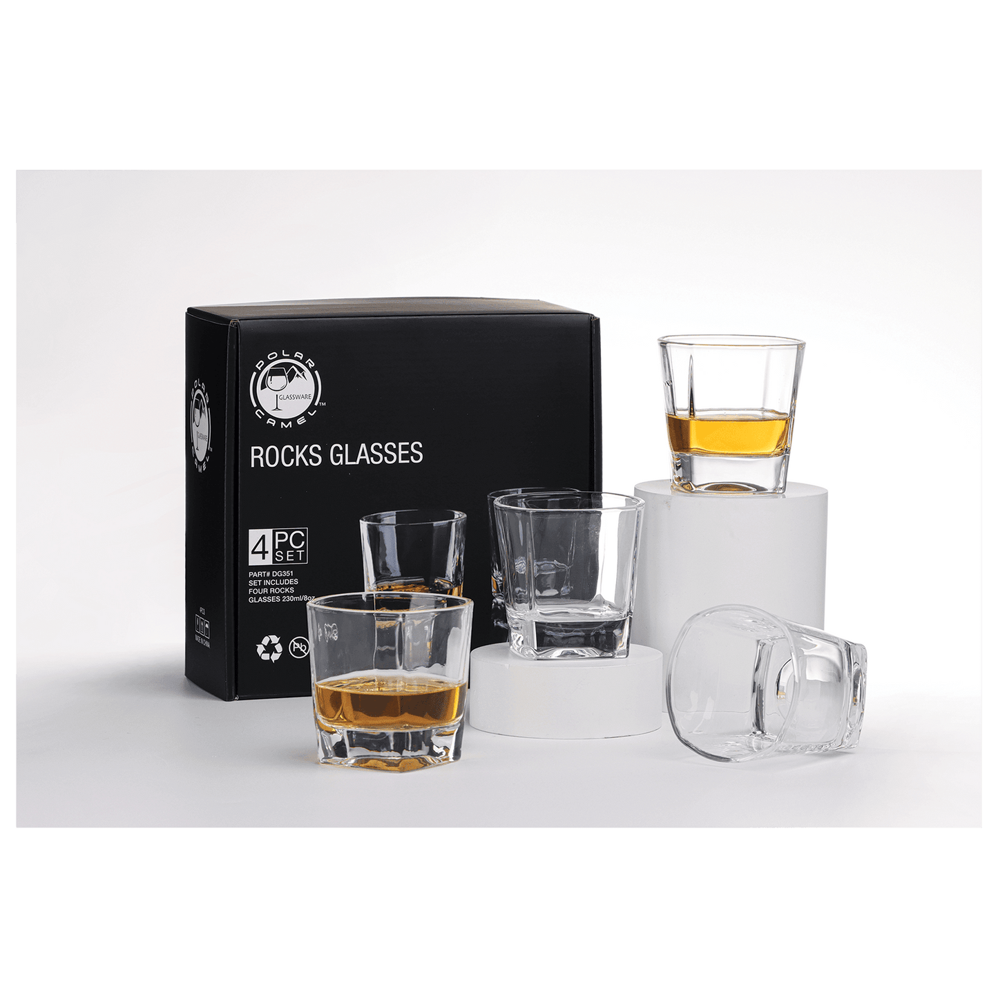 8 oz. Rectangle Rocks Glass Set of 4 in gift box