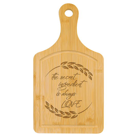 13 1/2" x 7" Bamboo Cutting Board Paddle Shape with Drip Ring