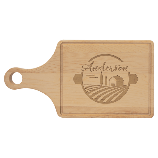 13 1/2" x 7" Maple Cutting Board Paddle Shape with Drip Ring