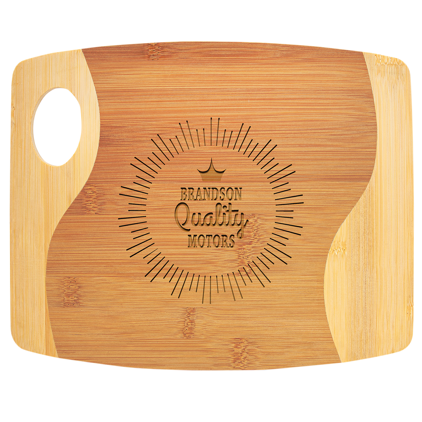 11" x 9" x 5/16" Bamboo Two Tone Cutting Board with Handle