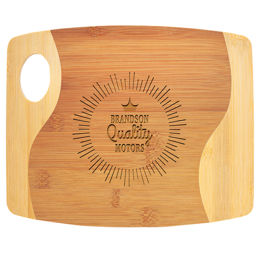 11" x 9" x 5/16" Bamboo Two Tone Cutting Board with Handle