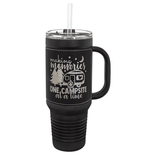 Polar Camel 40 oz. Laserable Leatherette Travel Mug with a Handle, Straw Included