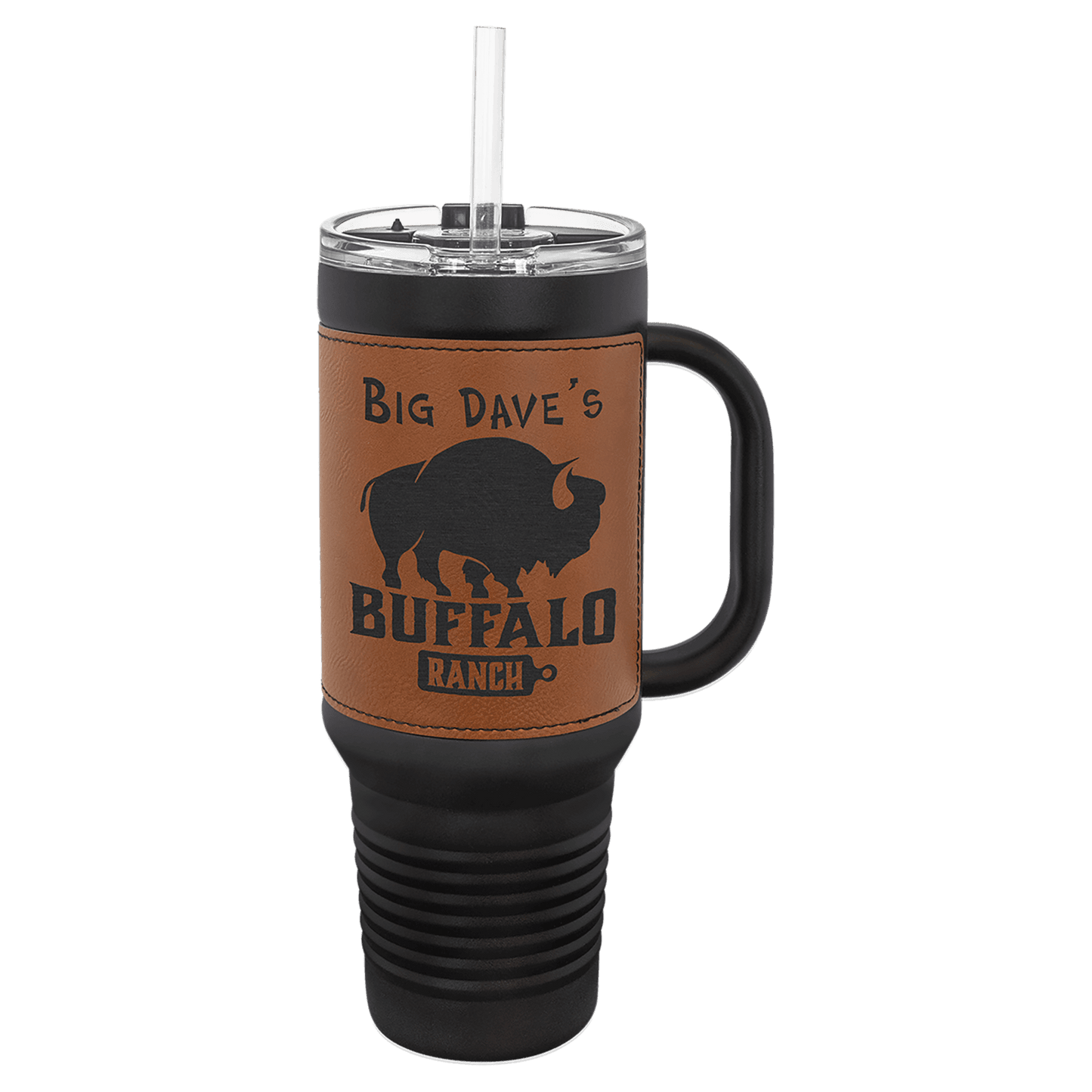 Polar Camel 40 oz. Laserable Leatherette Travel Mug with a Handle, Straw Included