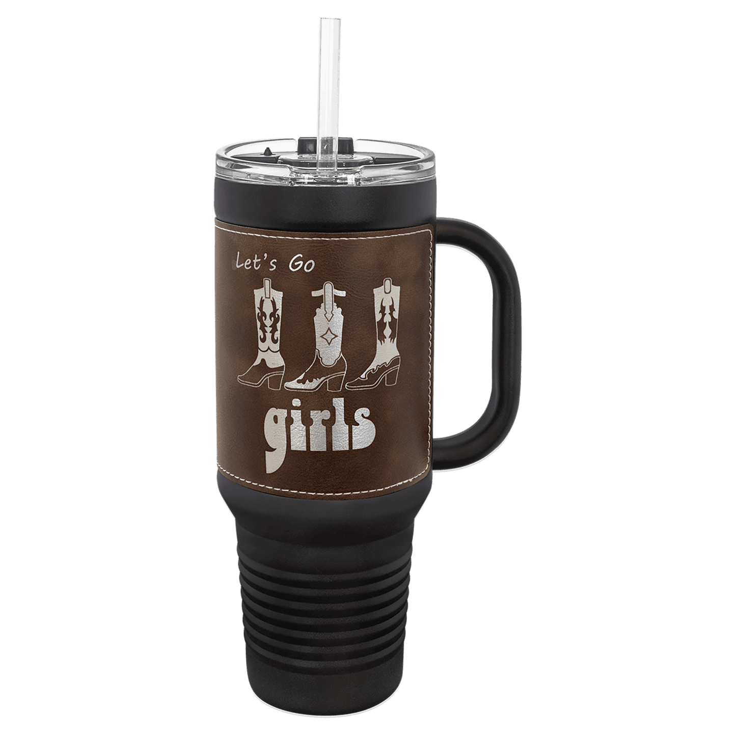 Polar Camel 40 oz. Laserable Leatherette Travel Mug with a Handle, Straw Included