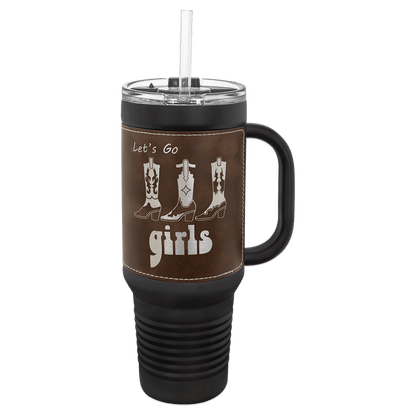 Polar Camel 40 oz. Laserable Leatherette Travel Mug with a Handle, Straw Included